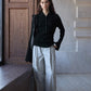 Wool blend stand-up collar ribbed base knitwear | 2 color