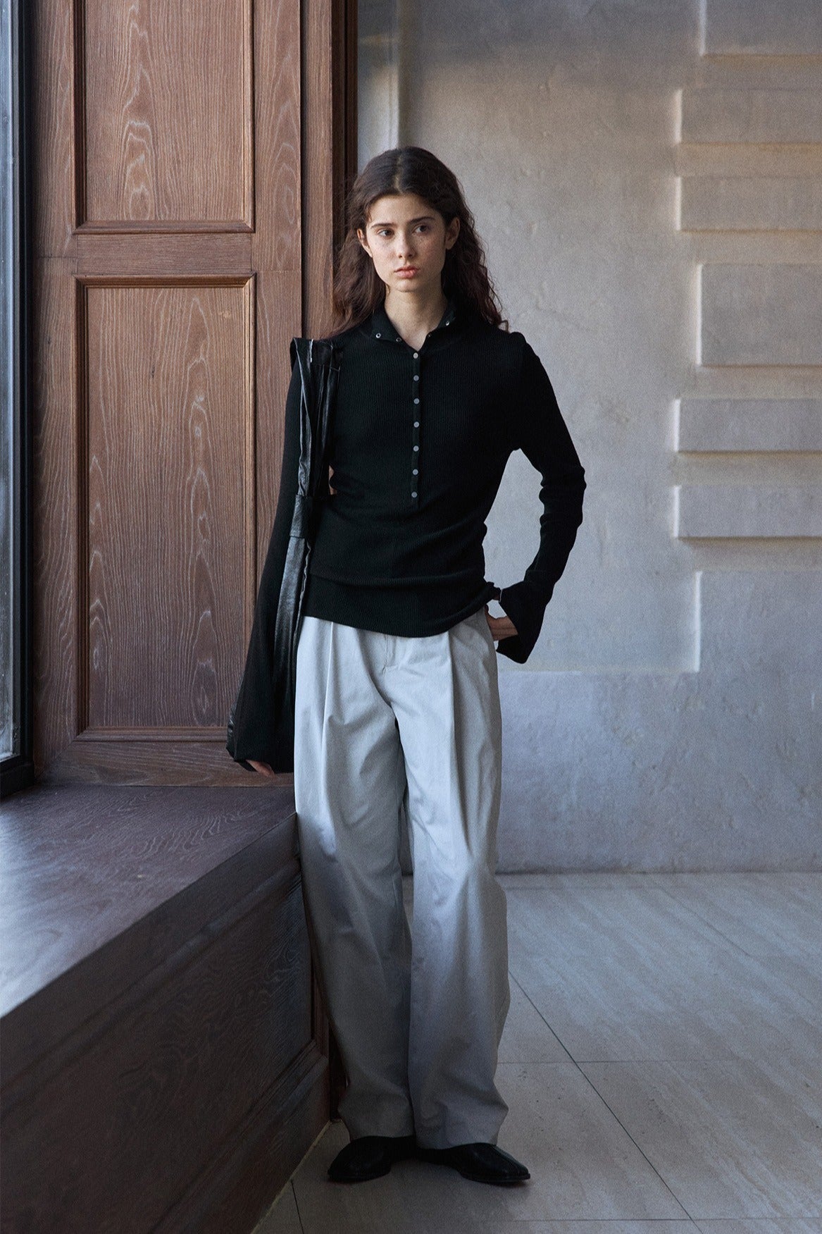 Wool blend stand-up collar ribbed base knitwear | 2 color