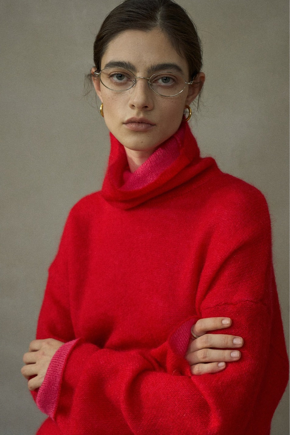 Mohair blend stacked high neck cozy loose sweater | 4 color