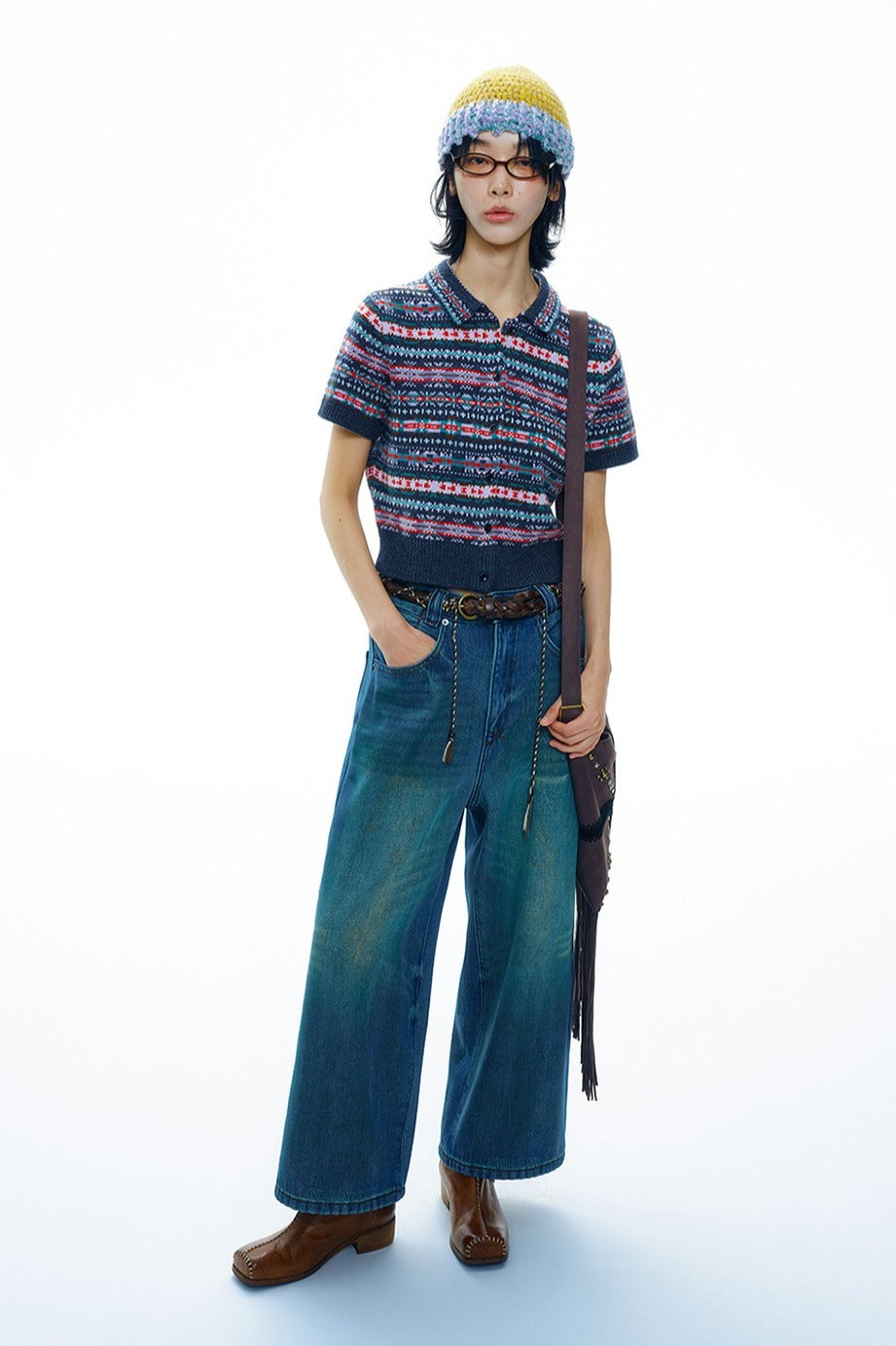 Wool riched vintage charm Fair-isle cardigan | 2 color