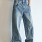 100% cotton straight-leg seams washed jeans | 2 color