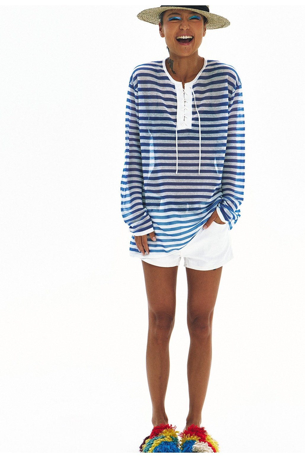 Striped lightweight knit cover-up top | 3 color