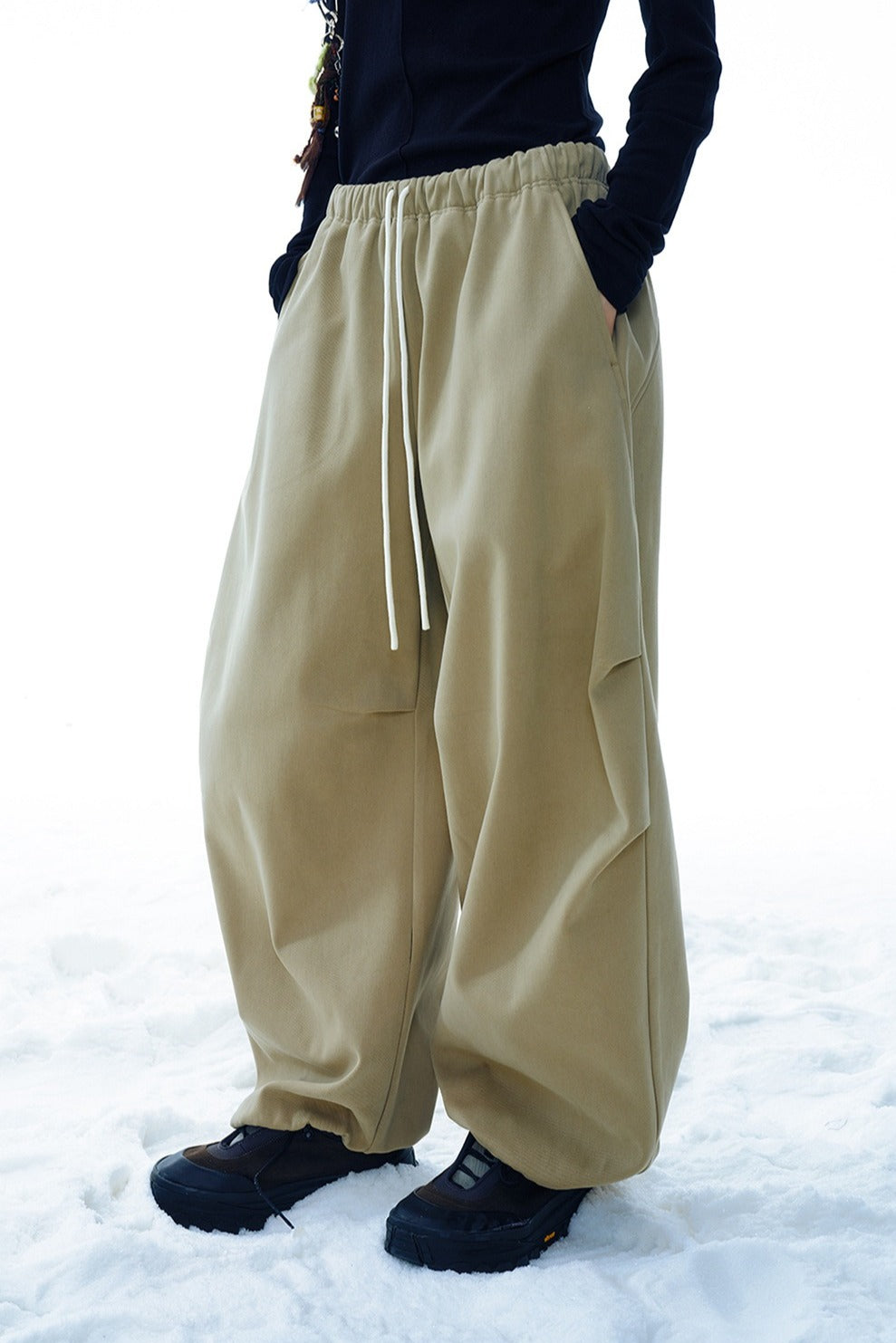 Cotton blend loose-fit fleece pants | 4 color