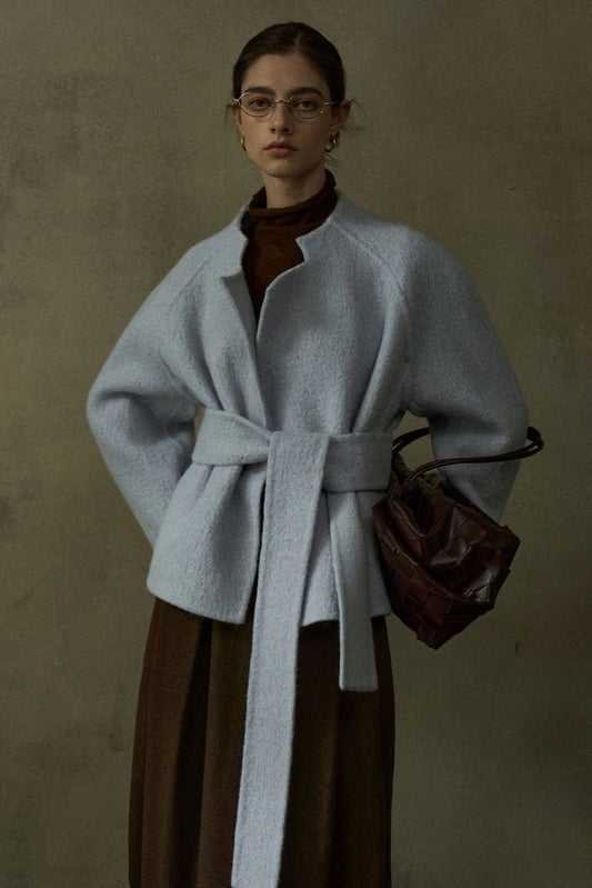 Wool blend funnel collar elegant jacket | 3 color