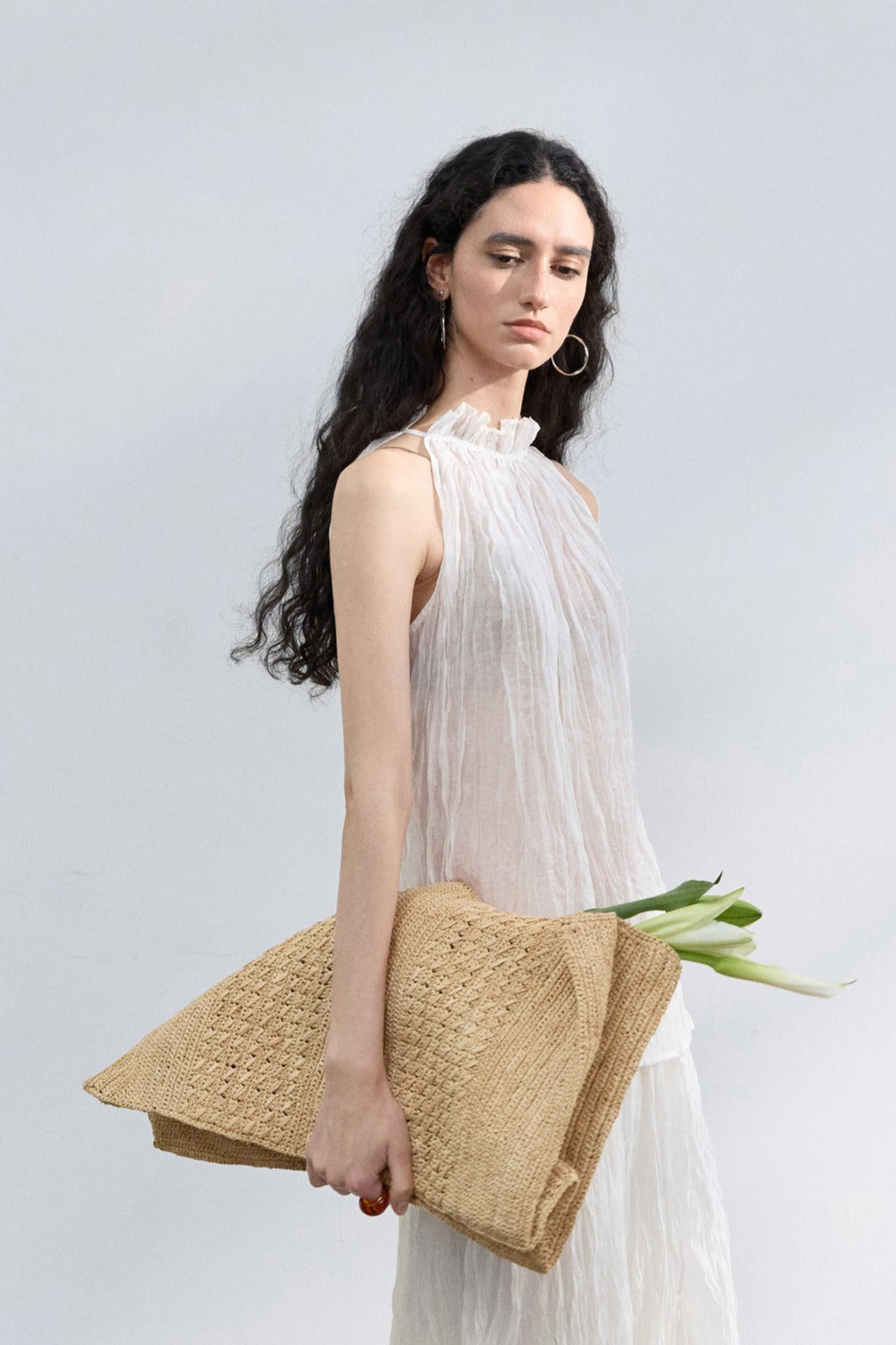 Lyocell blend pleats ruffled collar top | 4 color