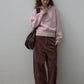 Cotton blend relaxed-fit curved leg corduroy pants | 3 color