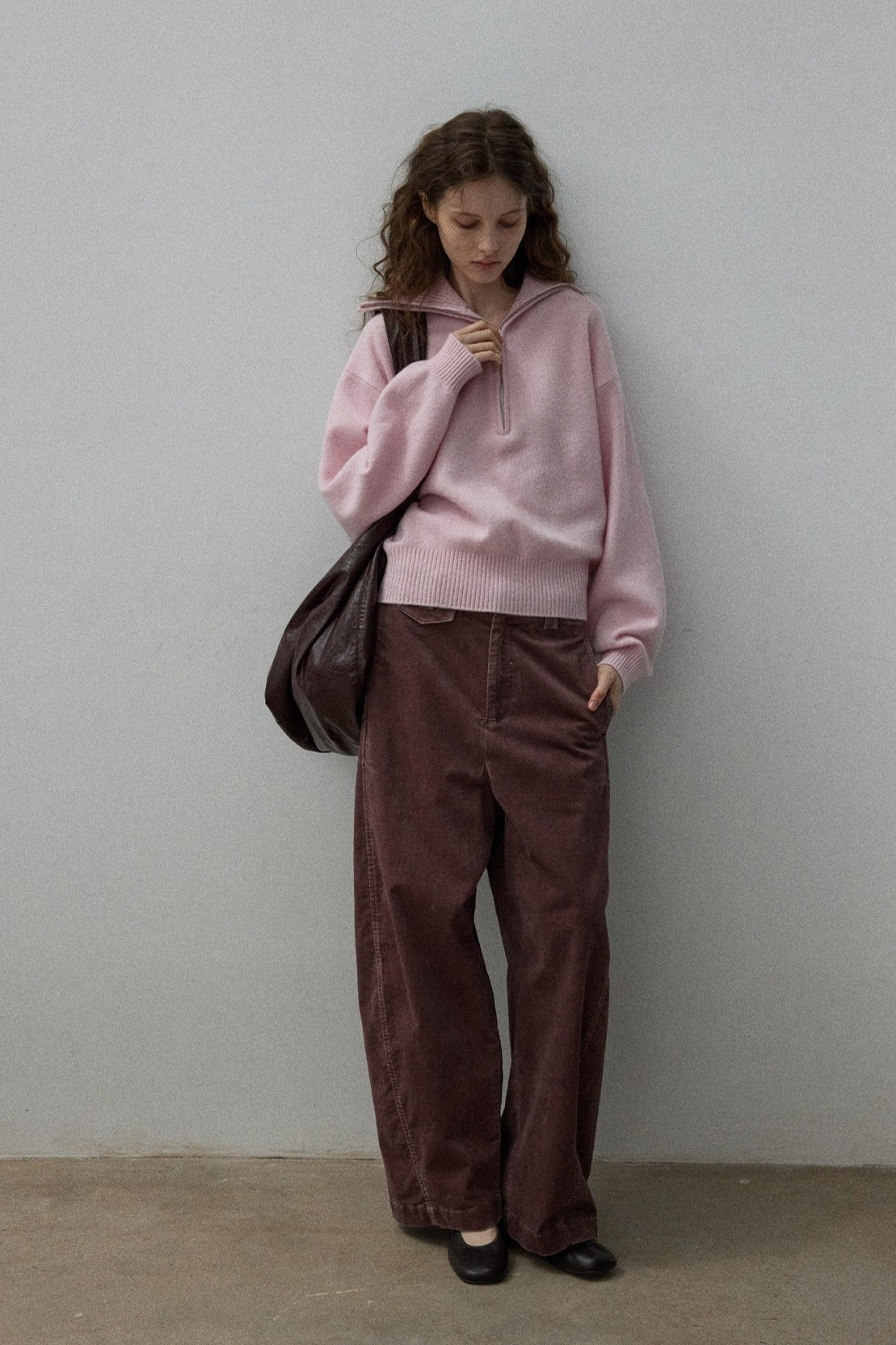 Cotton blend relaxed-fit curved leg corduroy pants | 3 color