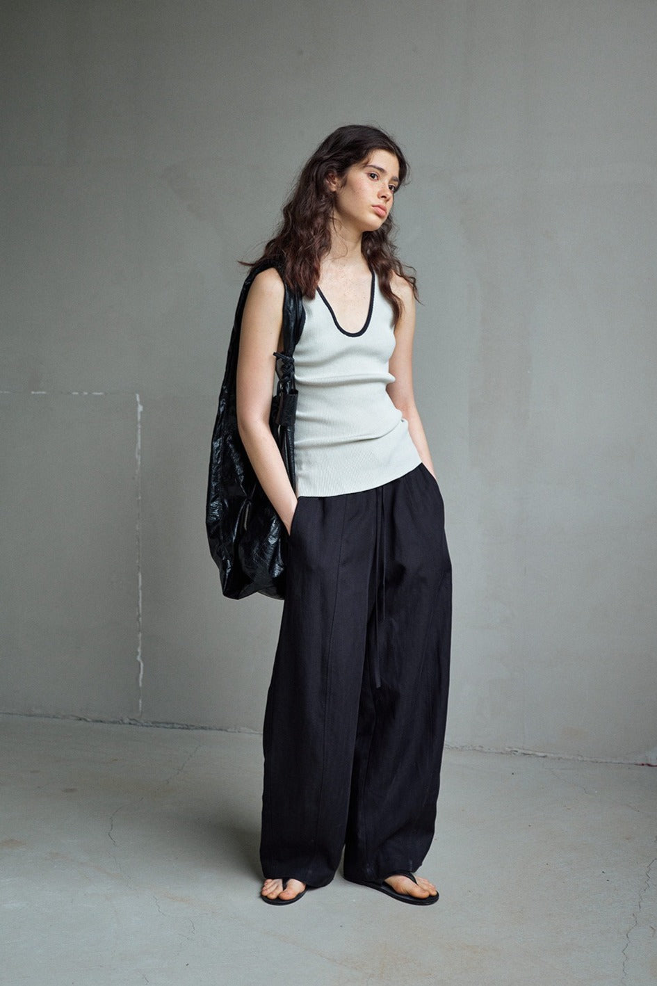 Tencel-linen wrinkle-drape ease pants | 4 color