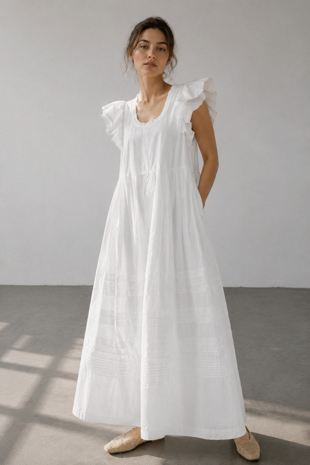 Cotton romantic flutter sleeves dress | 2 color