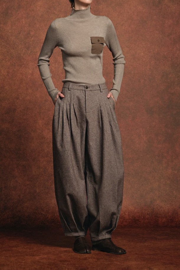 High-waist wool-blend harem pants | 4 color