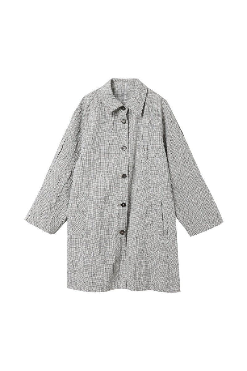 Wrinkle checked mid-length trench coat | 2 color