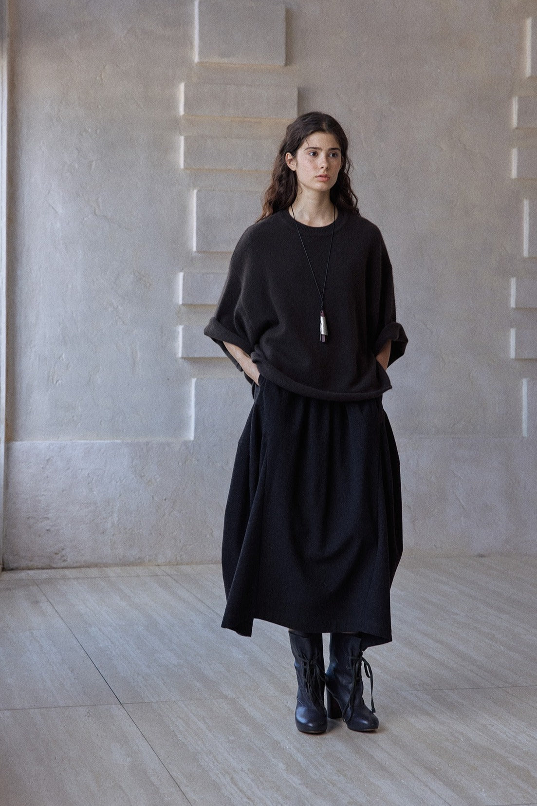 Wool blend loose fit silhouette skirt | 2 color