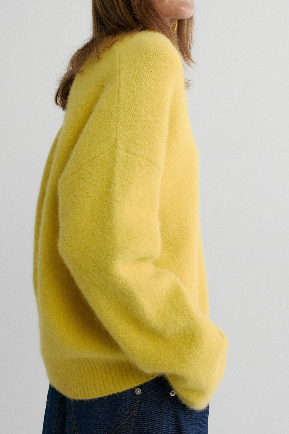 Wool blend soft long hair loose-fit V-neck sweater | 3 color