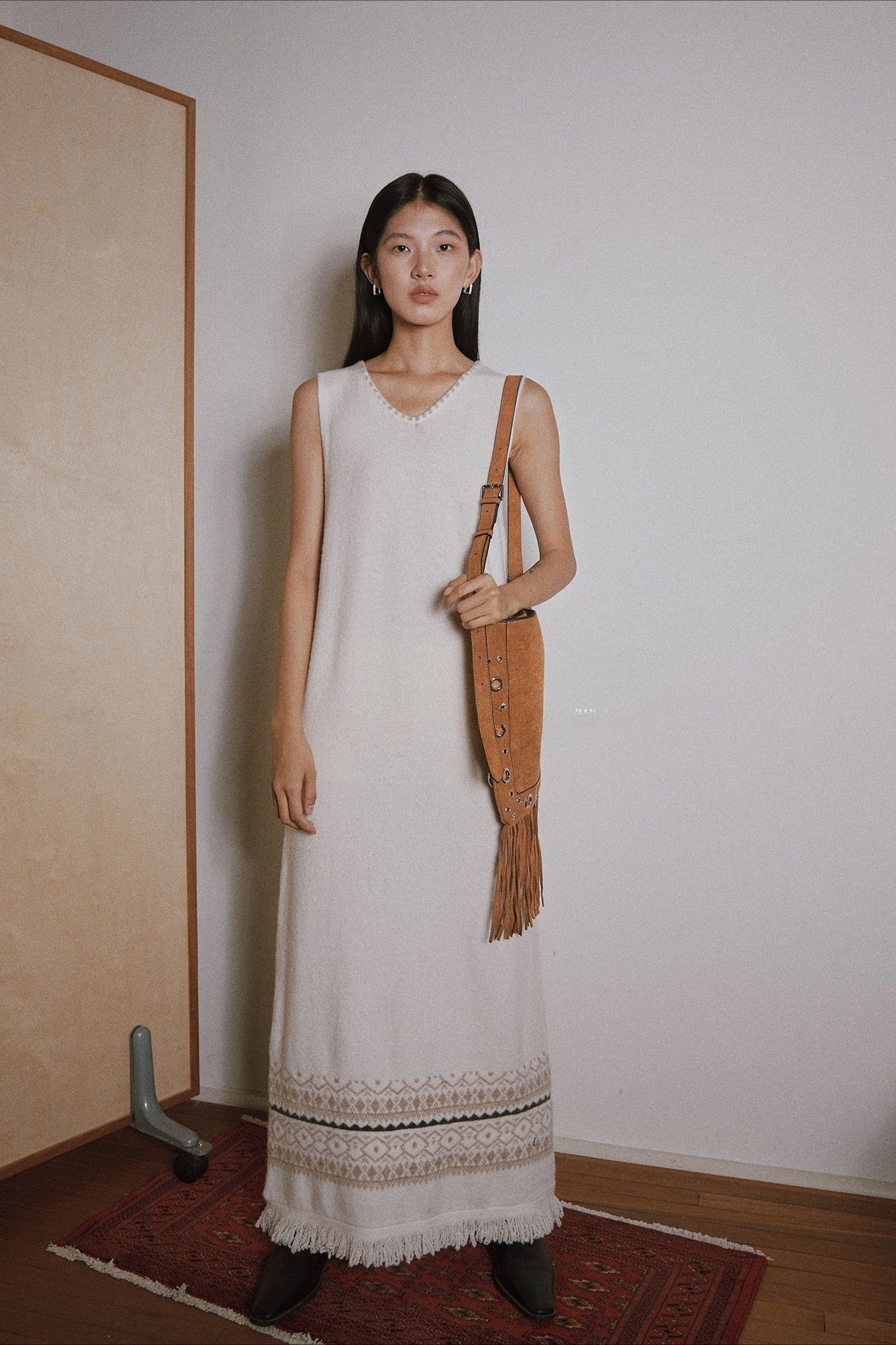 Fair-isle knit v-neck dress | 3 color