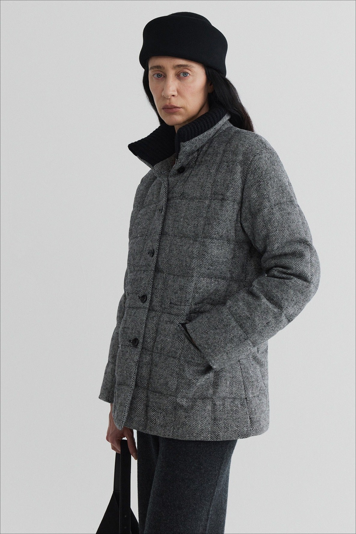 Wool blend fabric with duck down quilted down jacket | 2 color