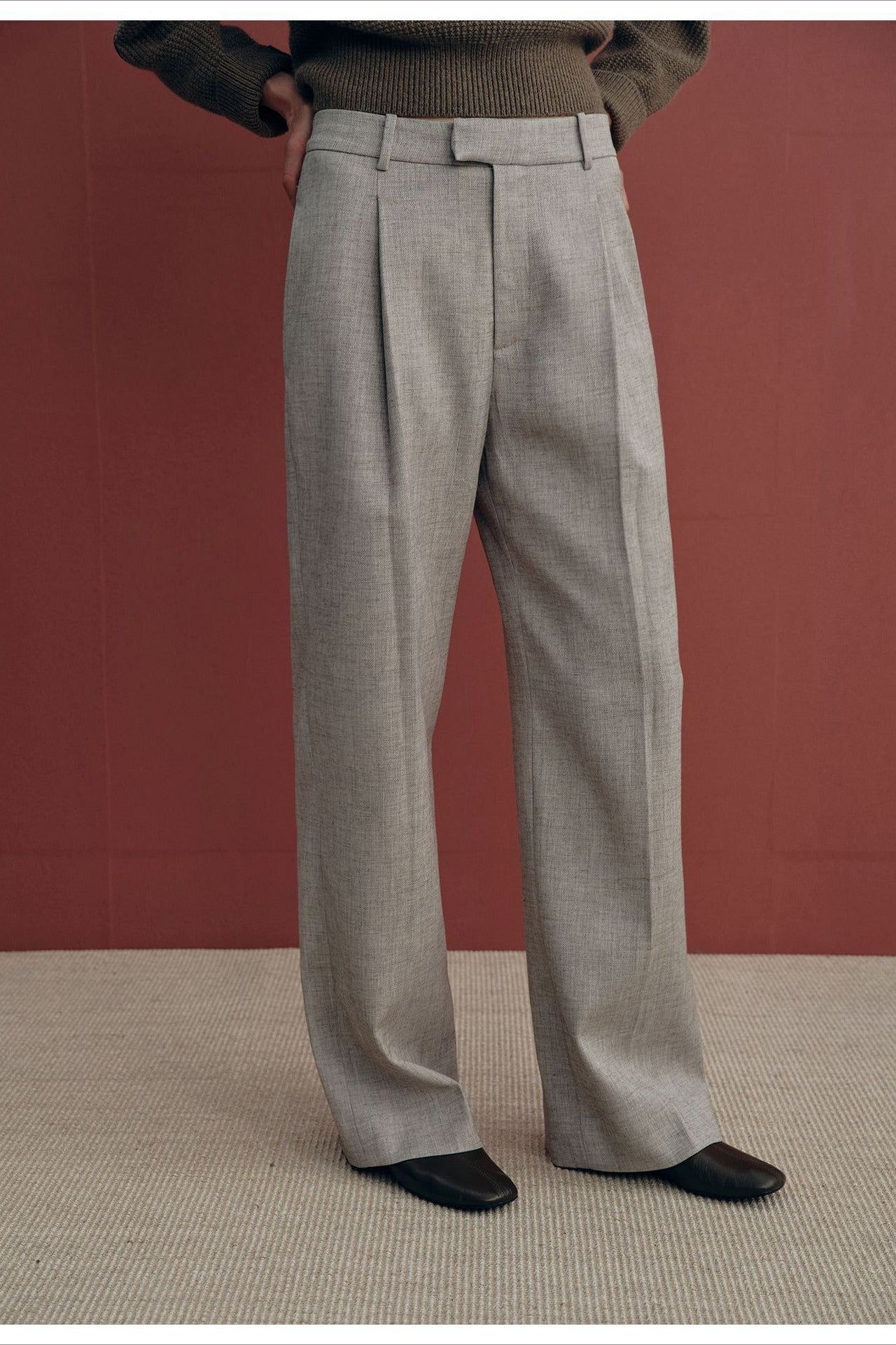 Minimalist tweed straight-leg trousers | 2 color