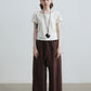 Cotton blend linen sickle shape wide-leg 8/9 pants | 4 color