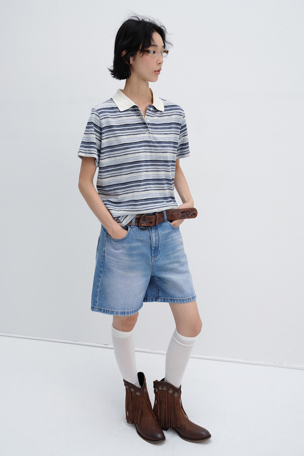 Cotton blend stripped pattern polo t-shirt | 3 color