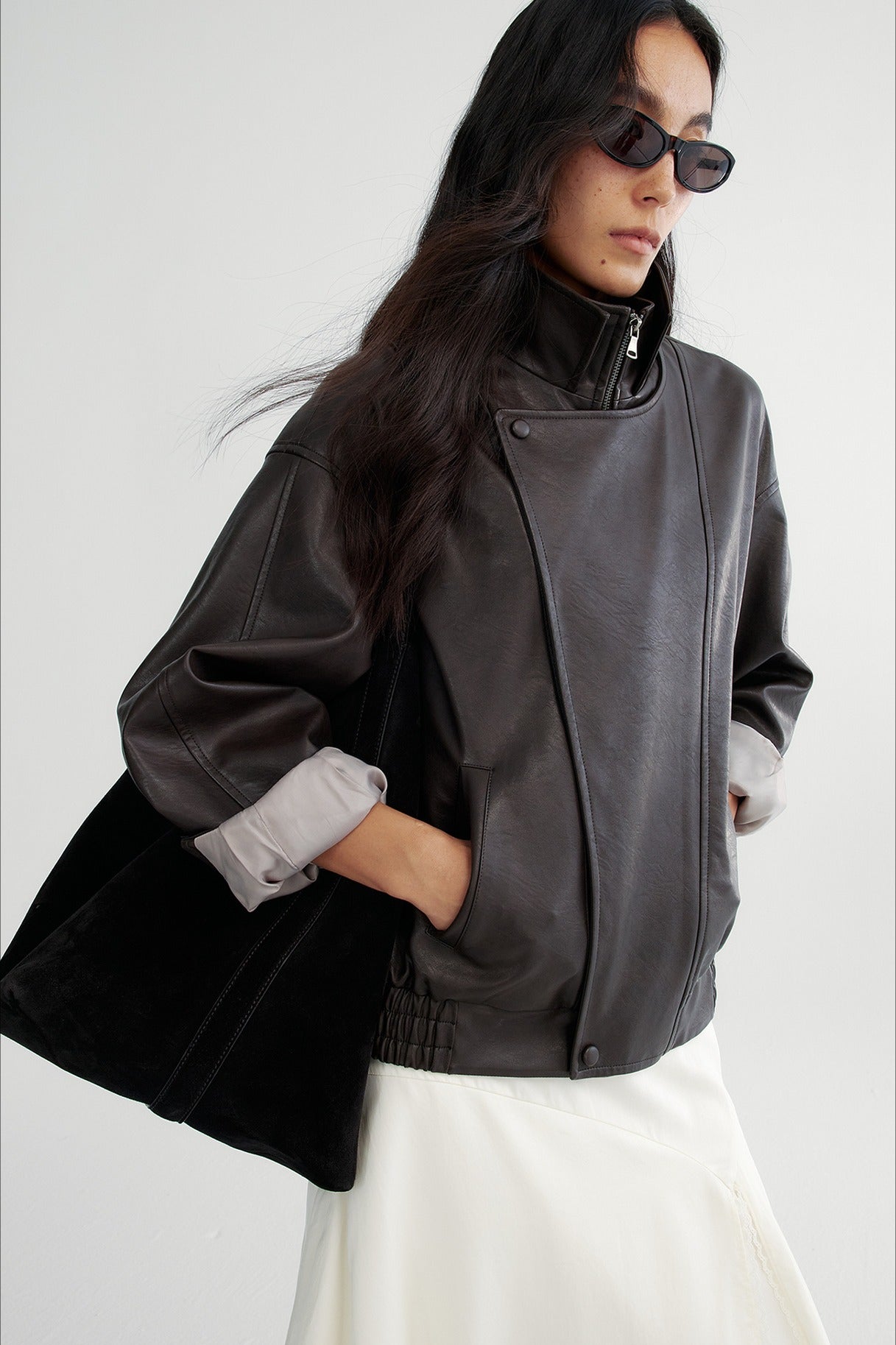 PU blend sleek panel retro style jacket | 2 color