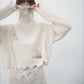 100% wool casual playful embroidery cropped sweater | 3 color