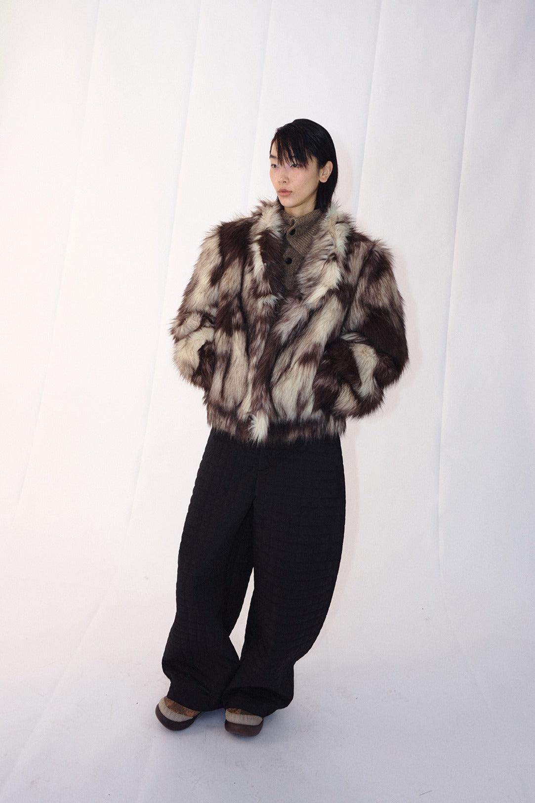 Retro faux fur cropped puffy jacket | 2 color