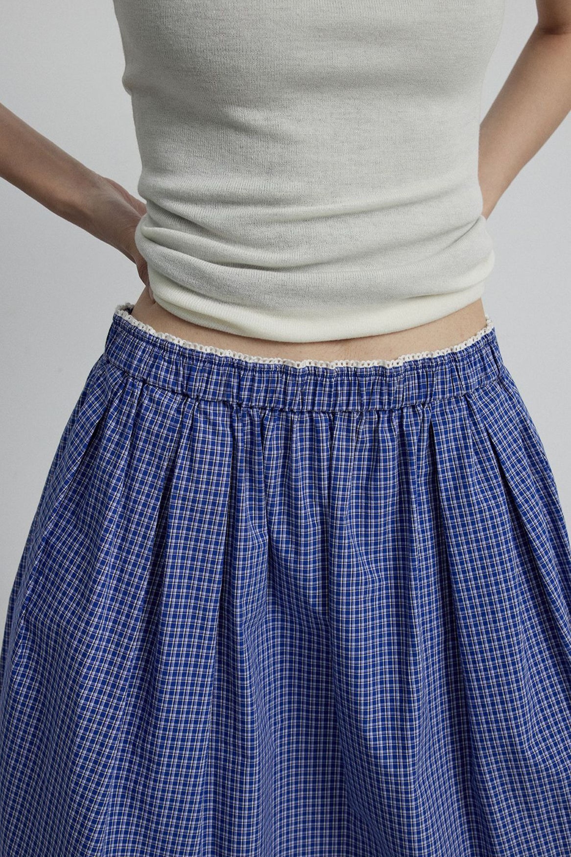 100% cotton laid-back plaid skirt | 2 color