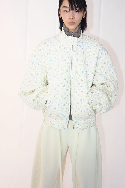 Cotton retro-style  floral puffer jacket | 2 color