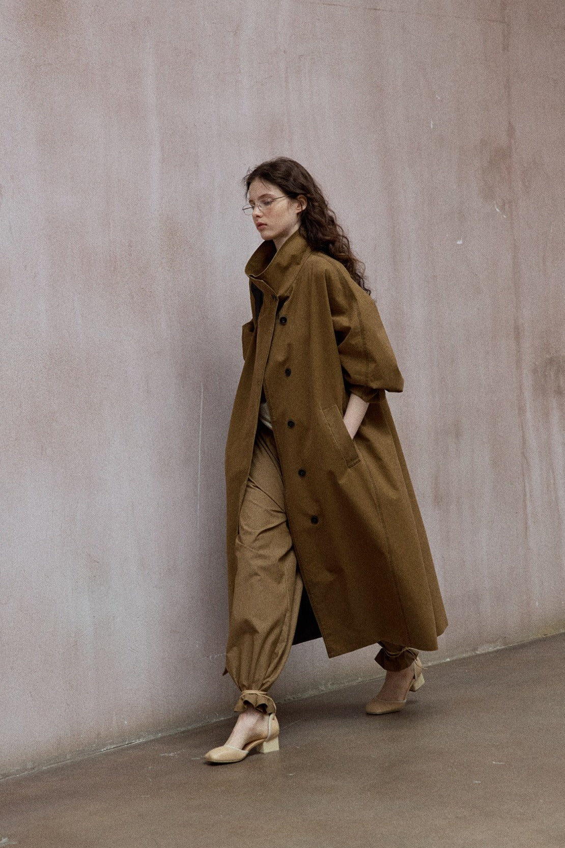 Cotton relaxed-fit batwing sleeves trench coat | 2 color