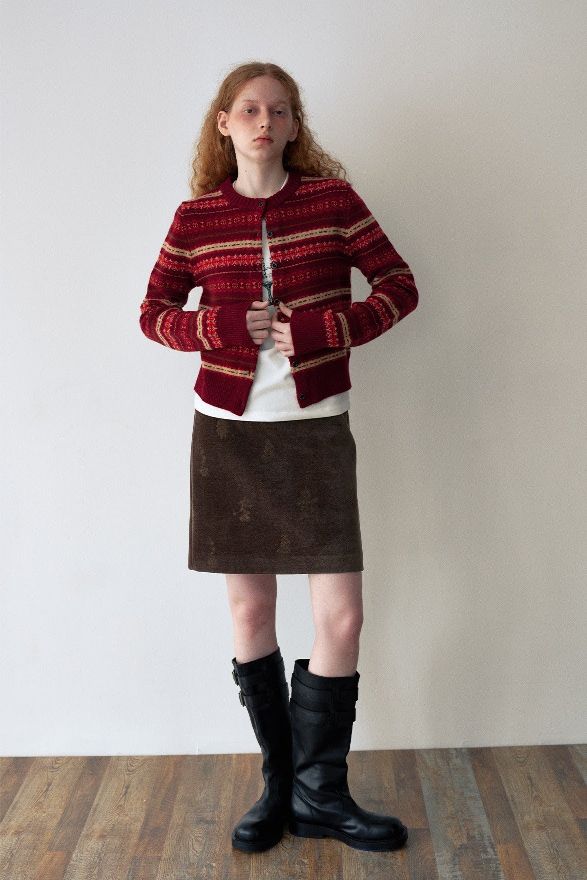 100% sheep wool round neck cardigan | 4 color