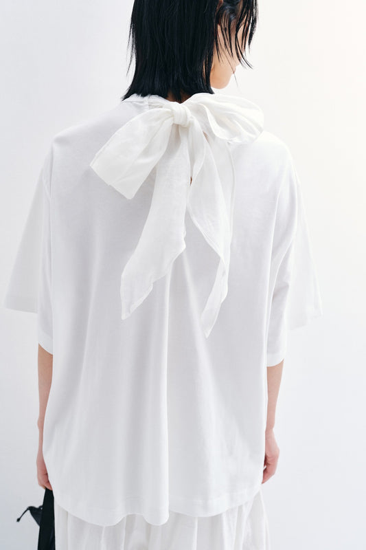 Cotton loose-fit T-shirt with a ramie ribbon | 3 color