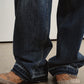 Cotton straight-leg frayed hem distressed jeans | 3 color