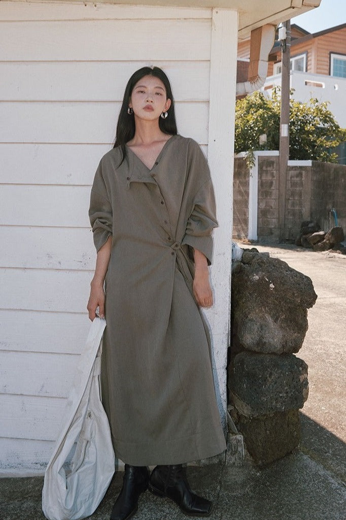 Tencel-modal-nylon blend wrap shirt-dress | 3 color