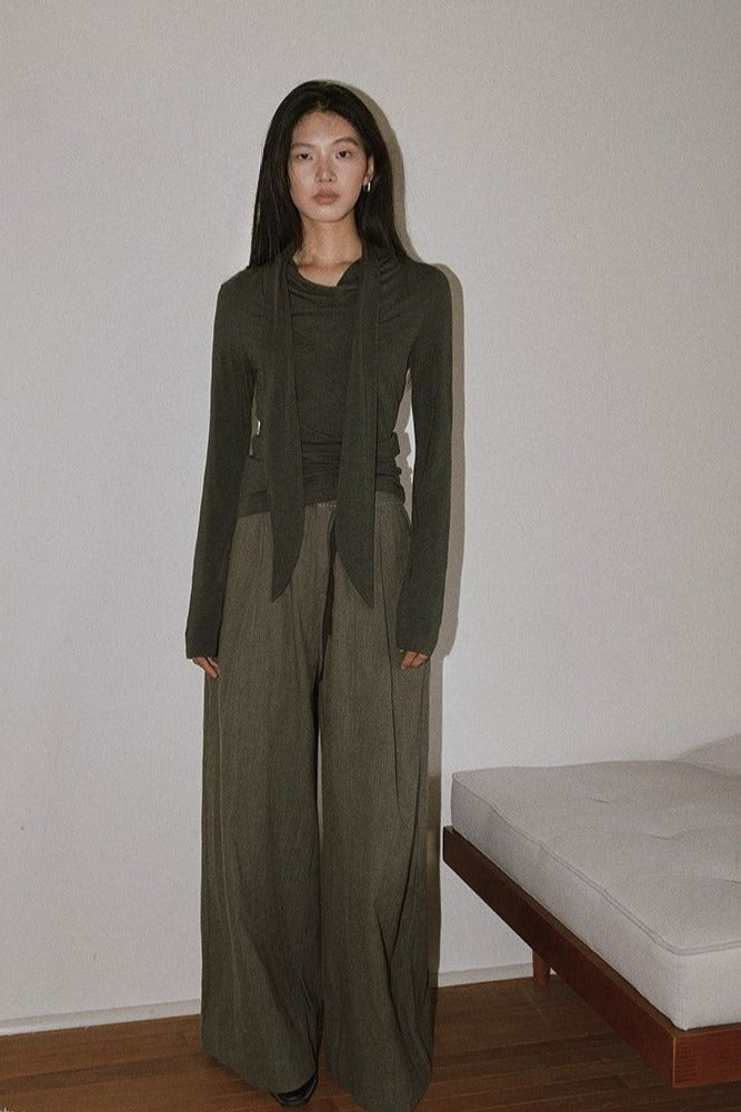 Slim elastic rib cuffs base knit t-shirt | 3 color