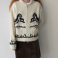 100% sheep wool horse jacquard zip-up cardigan | 4 color