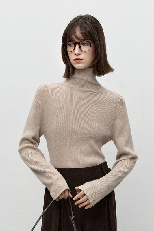 Wool blend seamless knit turtleneck knitwear | 4 color