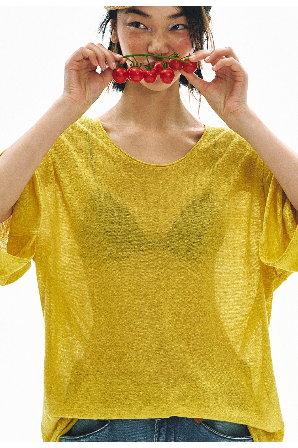 Linen-blend sheer knit top | 3 color
