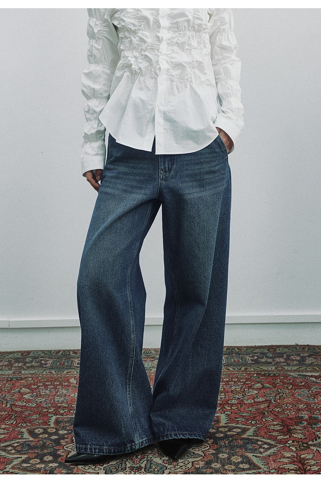 Washed denim wide-leg jeans