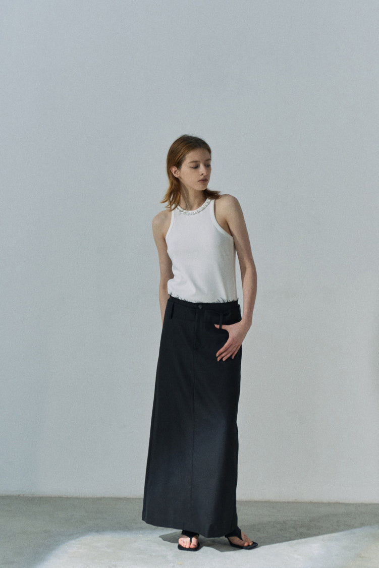 Wool containing double waisted straight skirt | 3 color