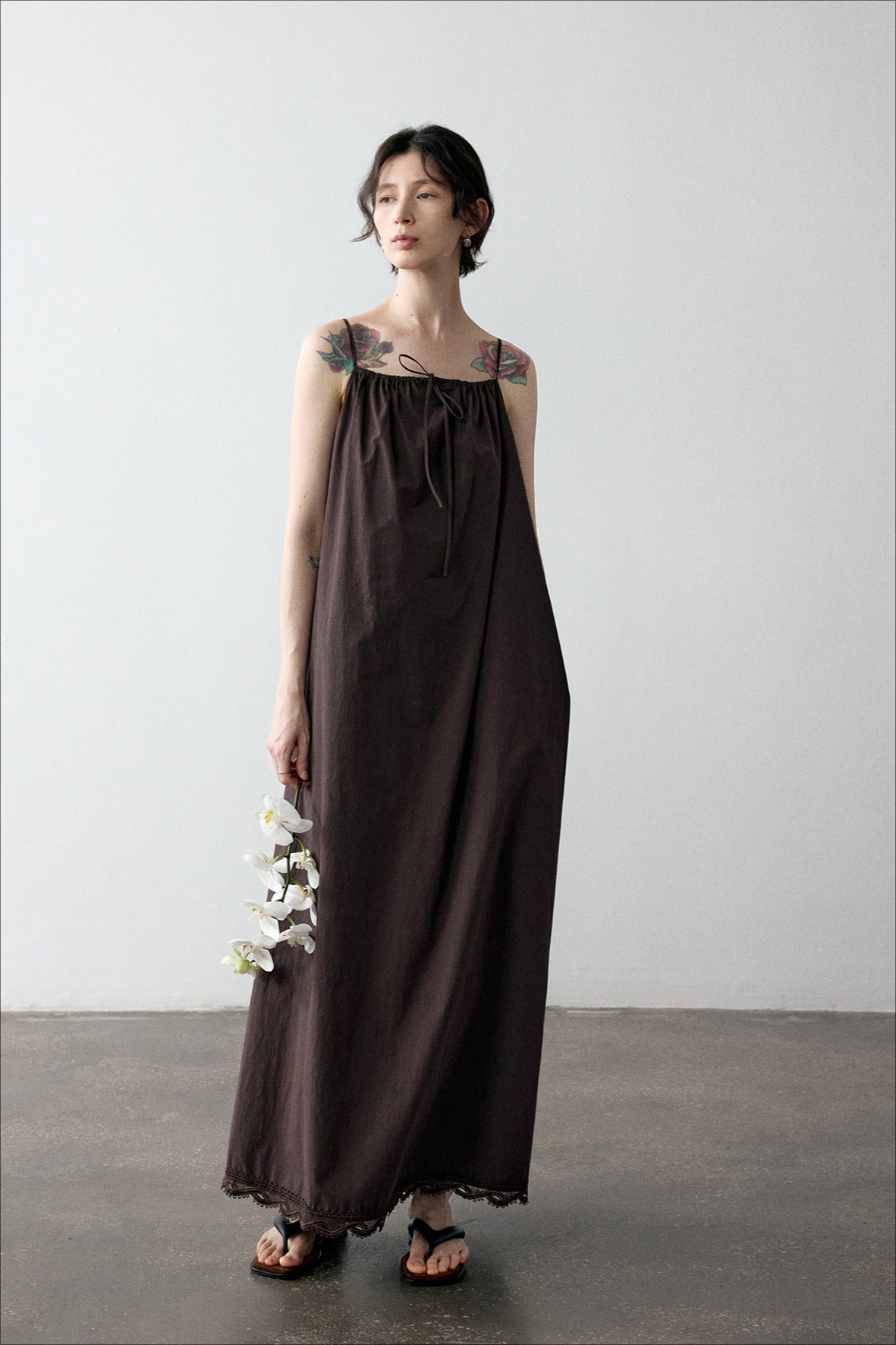 Cotton lace trim strap dress | 3 color