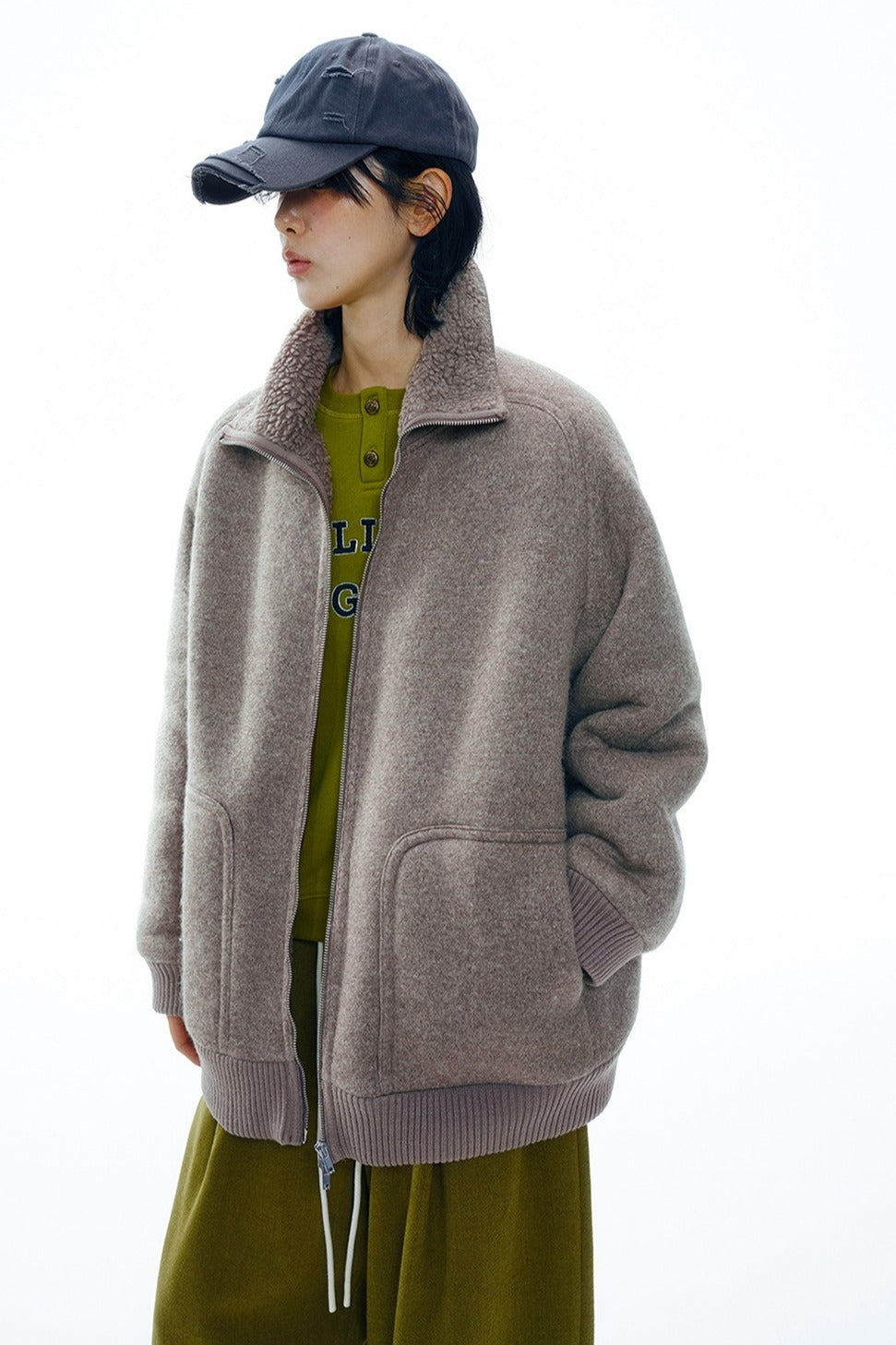 Plush wool-blend “pearl-fleece” oversized jacket | 2 color