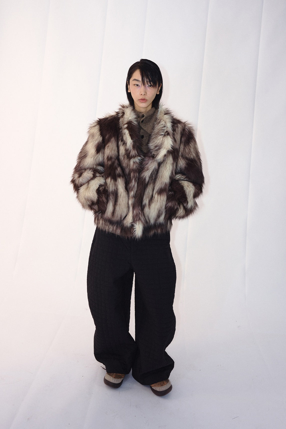 Retro faux fur cropped puffy jacket | 2 color