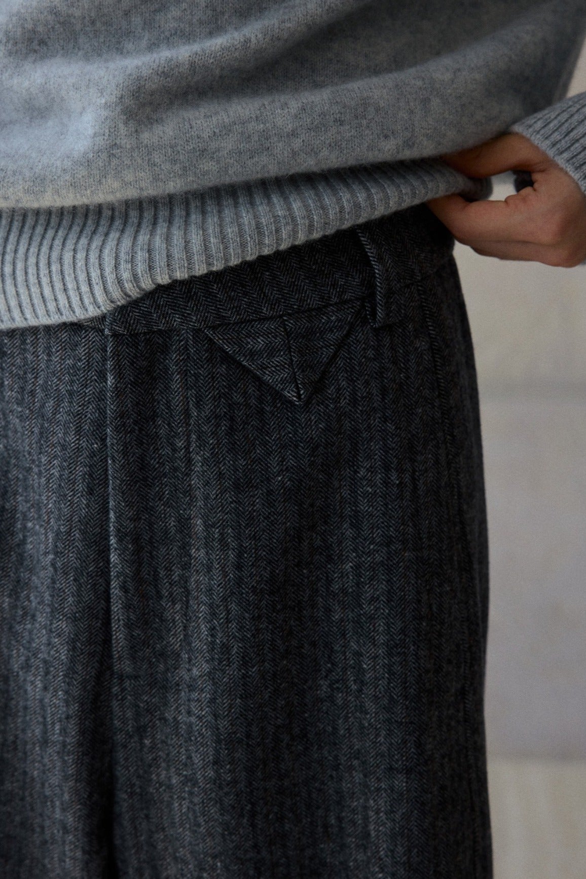 Wool blend herringbone texture loose fit casual pants | 2 color