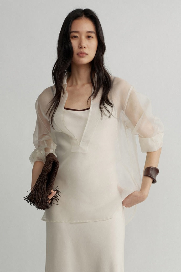 100% SILK feather-light transparency blouse