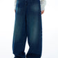 Cotton denim vintage-washed fleece-lined jeans | 2 color