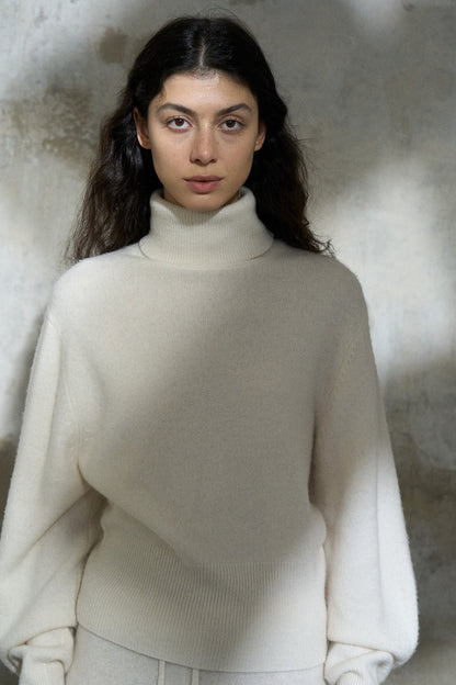 100% wool soft touch lantern sleeve cuff turtleneck sweater | 3 color