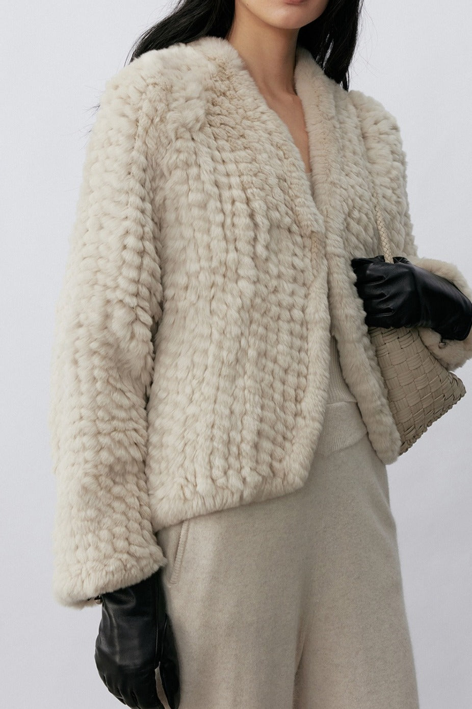 Chaqueta corta de peluche con estampado de conejo rex | 2 colores