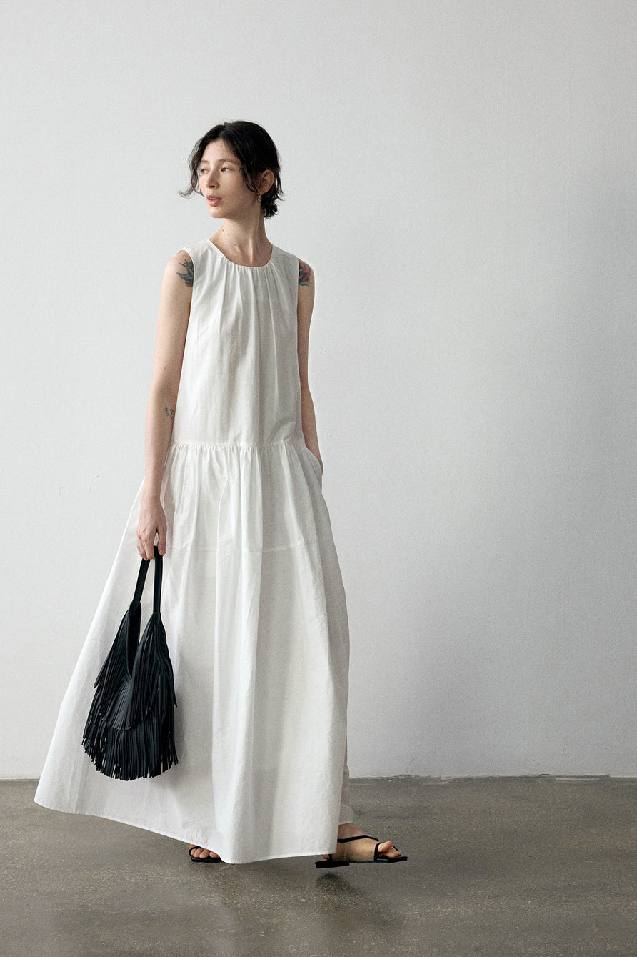 Cotton blend pleated A-line sleeveless dress | 4 color