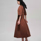 Customizable Pleated waist puff-sleeved dress | 2 color