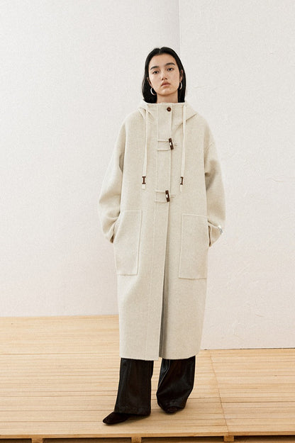 Wool riched double-sided fabric toggle button coat