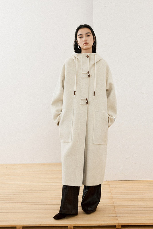 Wool riched double-sided fabric toggle button coat